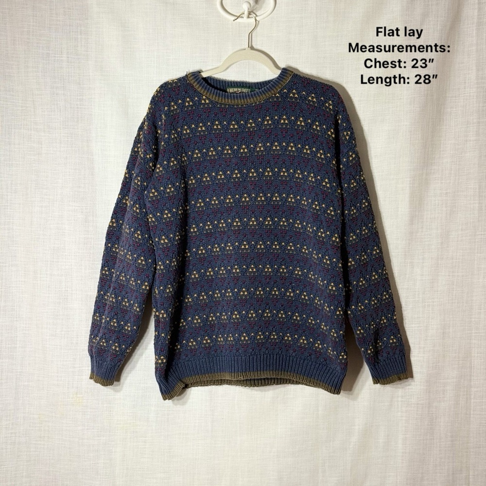 Vintage American Eagle Knit Sweater Mens XL Blue Fair Isle Pattern Crewneck - Picture 1 of 6